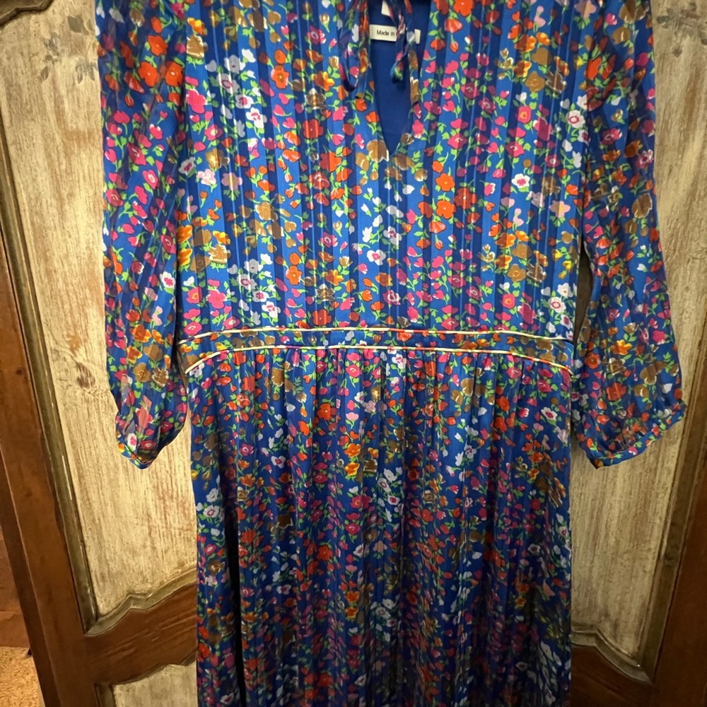 ba&sh Blue Floral Tie-Neck Dress